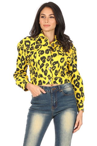 Yellow Leopard Print Button Down Jacket
